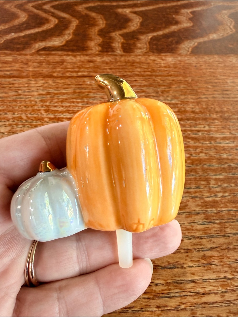 Nora Fleming Orange Pumpkin with Iridescent White Accent